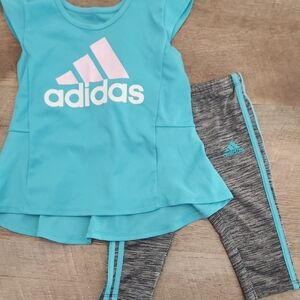 Adidas Turquoise Tee and Charcoal Leggings Set EUC
